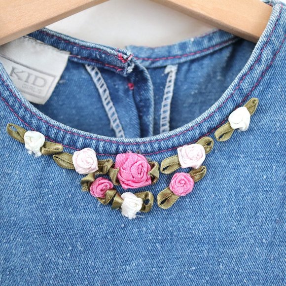 Vintage kids GIRLS CLUB denim frilled dress - Picture 3 of 9